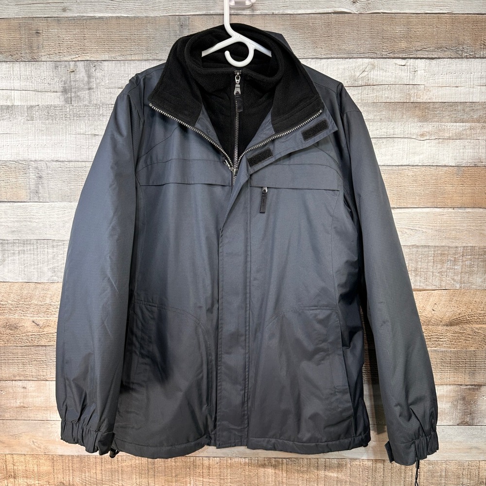 Calvin Klein Mens Ripstop Jacket Polar Fleece Lined Grey Black CMAJF1000 M